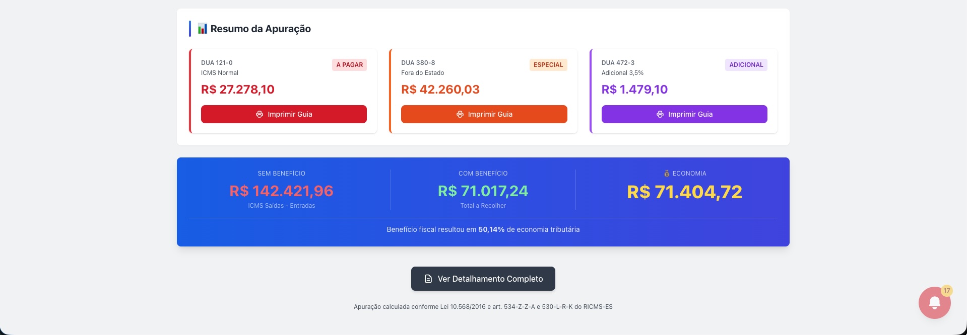 Resumo da Apuração com DUAs